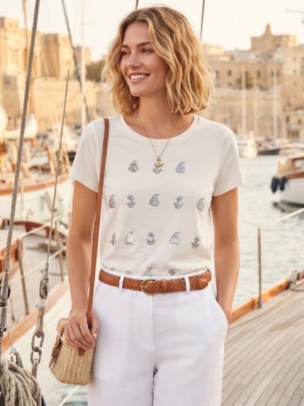Talbots nautical white sequins T shirt